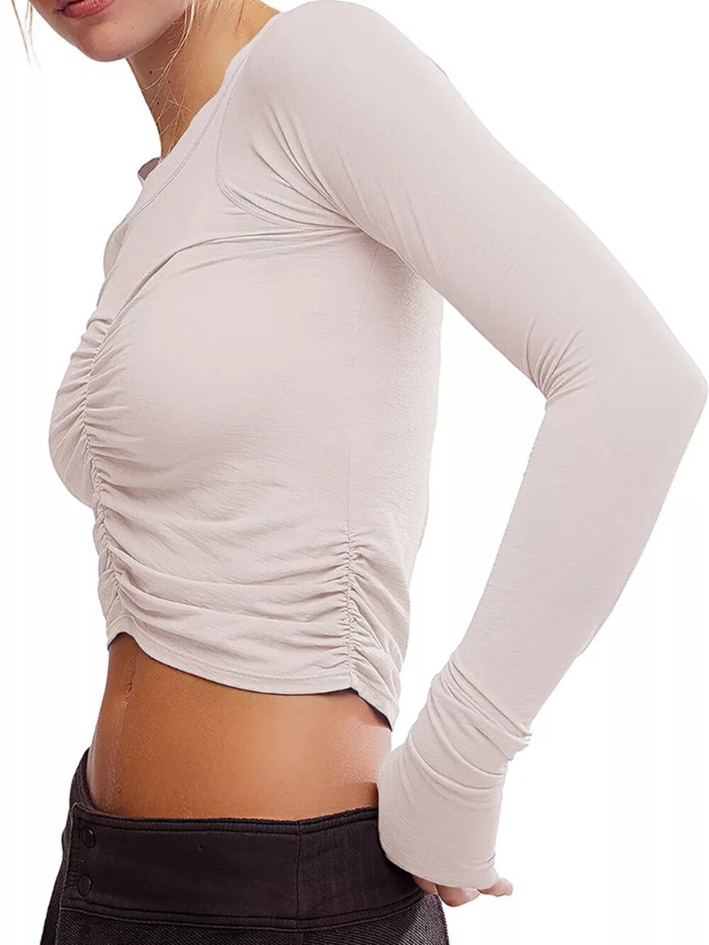 FP Movement Women's Tempo Ruched Long Sleeves Size XL Rose Wash Color NWT